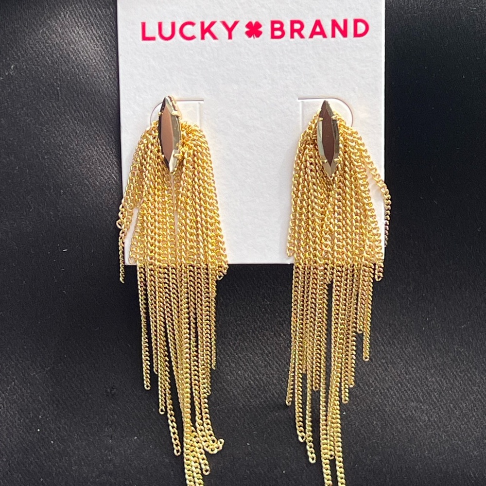 Lucky Brand Gold Chain Tassel Drop Earrings